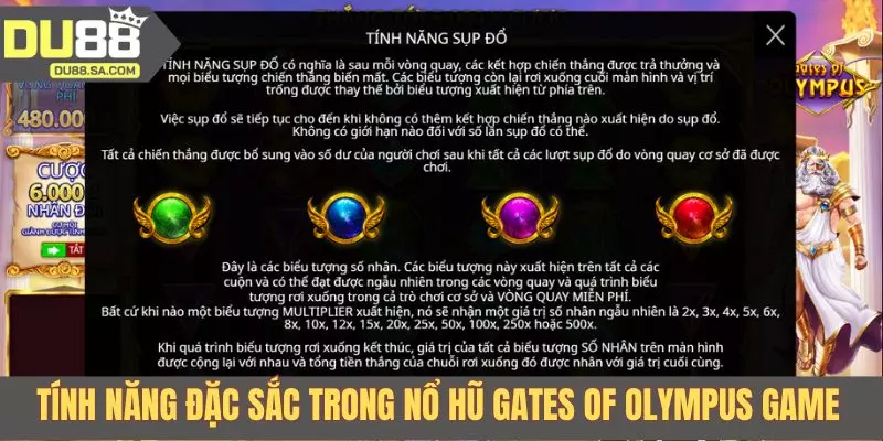 Tính năng đặc sắc trong nổ hũ Gates of Olympus game